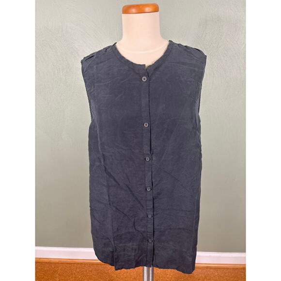 Unsubscribed Tunic Top Women's Small Black Silk Button Front Lightweight Flowy - Picture 9 of 10
